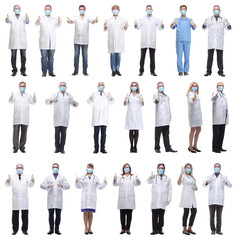 group of doctors in mask isolated on white