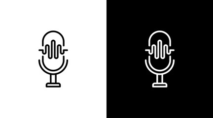Mic podcast logo broadcast icon sound wave voice technology outline design - obrazy, fototapety, plakaty