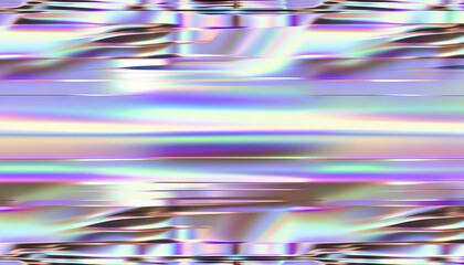 Obraz premium Seamless trendy iridescent rainbow foil texture. Soft holographic pastel unicorn marble background pattern. Modern pearlescent blurry abstract swirl illustration. Generative AI