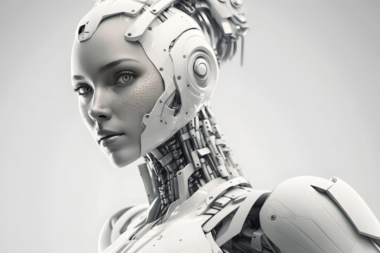White robotic woman, AI, generative art