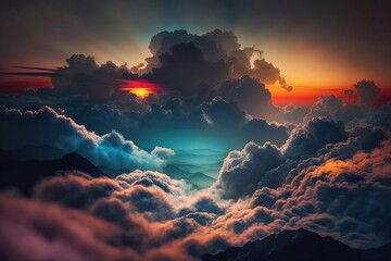 Fototapeta premium Beautiful and dramatic sky with voluminous clouds. Ai generated.