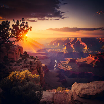 beautiful landscape of a canyon in the sunset Generative Ai © Eduardo