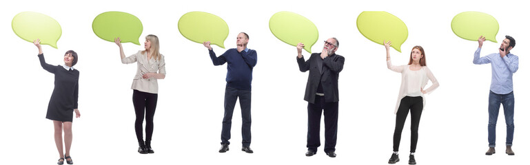 group of successful business people with comments