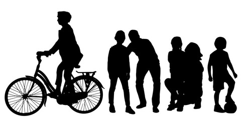 Obraz premium Set of silhouettes of men and a women, a group of standing people black color isolated on white background