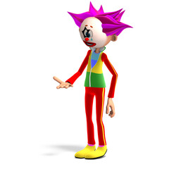 3D-illustration of a cute and funny cartoon clown is frightened