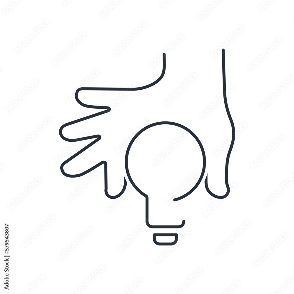 Aufkleber light bulb in hand. get an idea. vector linear icon isolated on white background.