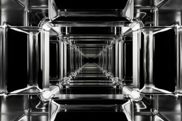 Fototapeta na wymiar Abstract 3D Rendered Glass Cube Tunnel Structure Background