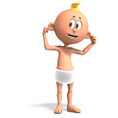 3D-illustration of a cute and funny cartoon baby with a diaper is such a strong character