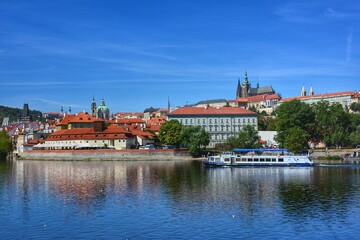 Fototapeta na wymiar Danube River boat tour in Prague, Czech Republic
