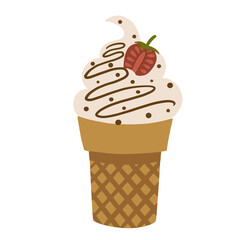 Vector illustration of ice cream in a waffle cone. Ice cream in bright colors. Sweet life.