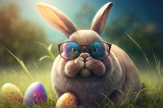 Cooler Hase mit Sonnenbrille, Nerd Hase, Osterhase
Generated Ai