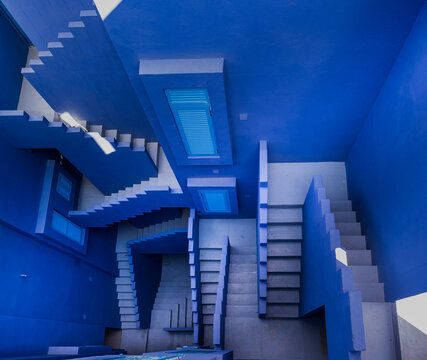 Calpe, Spain: blue stairway in the  Edificio La Muralla Roja