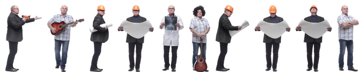 Fototapeta premium collage of a man in full growth displaying many professions and position