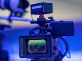 Professional Broadcast Camera Lens on Set Background