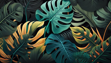 Tropical leaves pattern background generative ai
