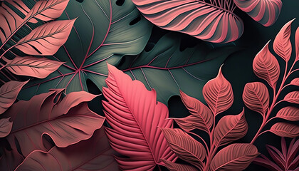 Tropical leaves pattern background generative ai