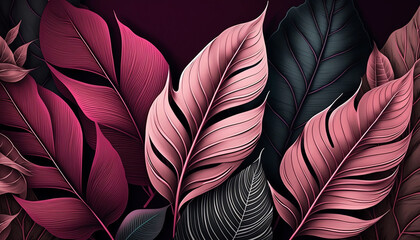 Pink ropical leaves pattern background generative ai