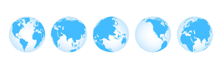 Naklejka premium Stock Vector Set of the world map with transparent background, featuring the continents of Asia, Africa, America, and Europe - perfect for travel concepts. Globe map icon.Earth globe hemispheres icon.