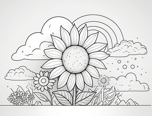 Malen für Kinder mit Blumen, Sonne und Wolken