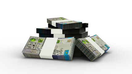 3d rendering of Stack of Kazakhstani Tenge notes. bundles of Kazakhstan currency notes isolated