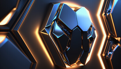 3d render, abstract background, faceted metallic surface with blue neon light. Futuristic technology wallpaper 