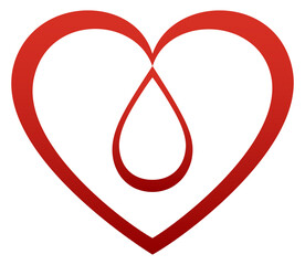 A heart and drop design in red, blood disorder awareness, blood donor
