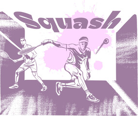 vector sketch illustration of the squash players with racket