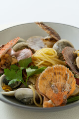 scallops vongole pasta detail cut