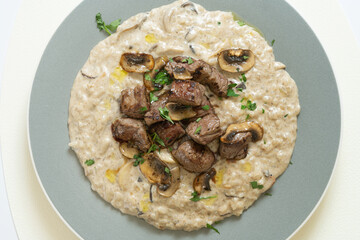 beef truffle risotto top view