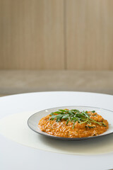 shrimp risotto on table