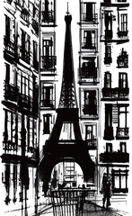 paris street sketch vecotr poster - 579551070