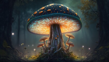 glowing mushroom in a magical forest, Generative AI