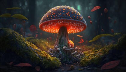 glowing mushroom in a magical forest, Generative AI