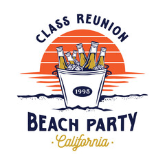 Bucket of beer with beach sand vector illustration, perfect for beach cafe logo and beach party event