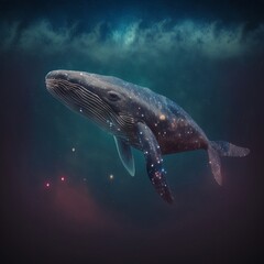 Whale. Whale on the background of space. Outer space with a whale. Generative AI.