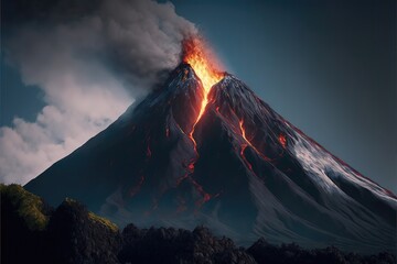 Active Volcano in a calm Environment. Generative AI