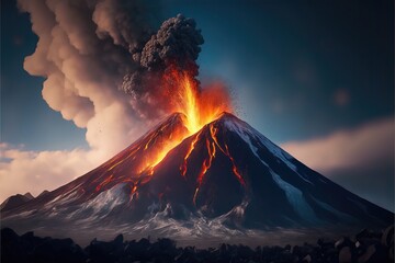 Active Volcano in a calm Environment. Generative AI