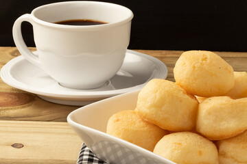 Delicious cheese bread (pão de queijo) with coffee.