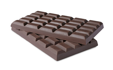 Delicious dark chocolate bars isolated on white