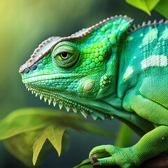green chameleon on a branch