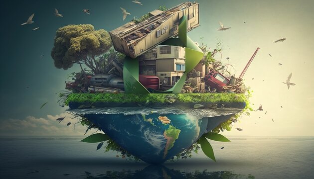 Sustainable Living - 3Rs - Reduce, Reuse, Recycle. AI generative.