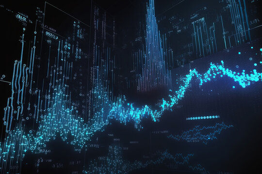 Trading Business Chart On Dark Blue Neon Background. AI