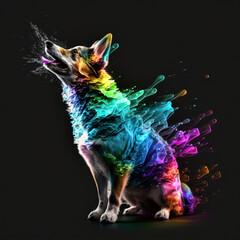 dog on multicolored background in neon color look