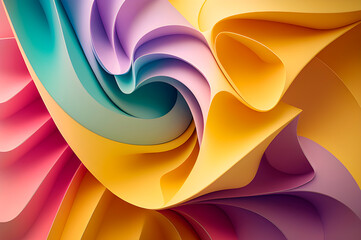 abstract background of volumetric irregular geometric shapes in soft pastel cute colors, generative ai