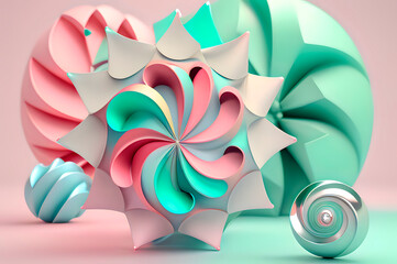 soft abstract volumetric swirling shape in pastel colors on a uniform background, generative ai