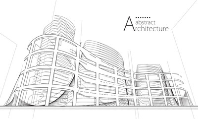 3D Illustration Abstract Architectural Modern Urban Line Drawing.