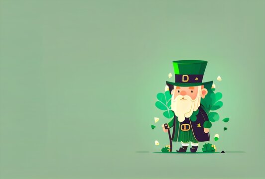 Fondo verde menta con Ilustracion plana vectores de isrlandes con tr&eacute;boles.  D&iacute;a de San Patricio. Generado con tecnolog&iacute;a de IA