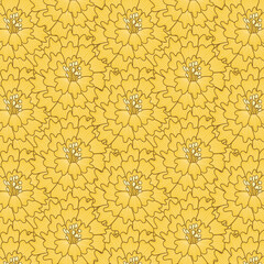 A yellow background with a pattern of flowers 
