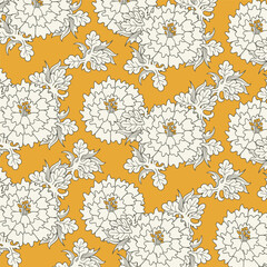 A seamless pattern with white flowers on a yellow background

