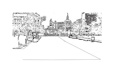 Building view with landmark of Pretoria is the 
capital of South Africa. Hand drawn sketch illustration in vector.